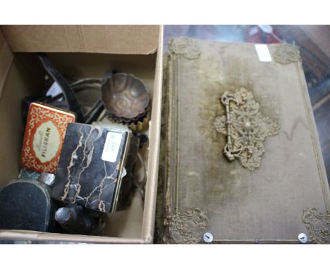 A GROUP OF MISCELLANEOUS ITEMS to include a hardstone box, table lighter, various pastry moulds, an ink bottle in the form of