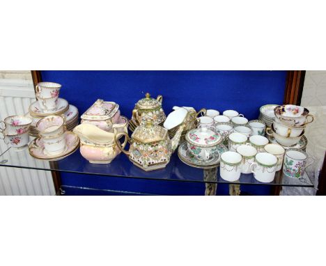 A COLLECTION OF VARIOUS TEA WARES, 19th Century Staffordshire sugar box and cover, a Noritake part teaset, various coffee can