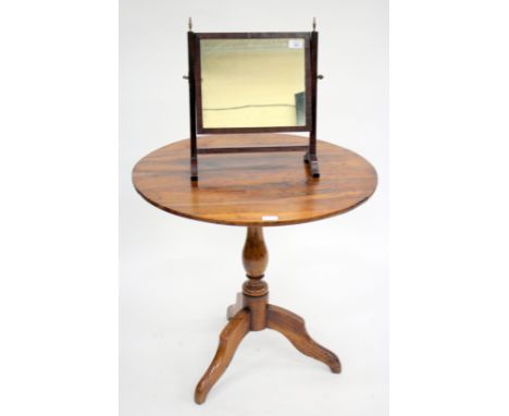 A GEORGIAN CIRCULAR TILT TOP FRUITWOOD TRIPOD OCCASIONAL TABLE 52cm diameter together with a small swing dressing table mirro