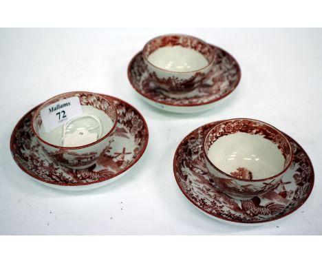 THREE MINIATURE 19TH CENTURY TEA BOWLS AND SAUCERS by Shorthose & Co Ltd, decorated with farmyard scenes