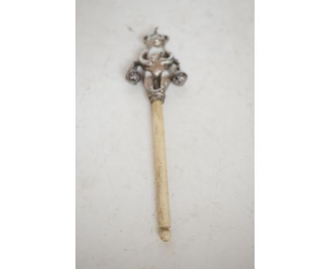 Victorian silver & bone teddy rattle 