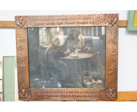 Early arts and crafts lithograph mounted on a hammered copper frame (H.J Dobson ARCA) 52x62cm
