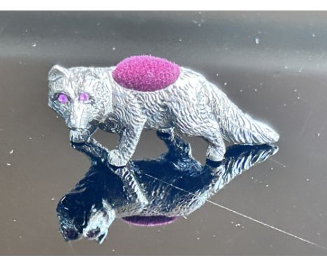 Silver fox pin cushion gem stone eyes 