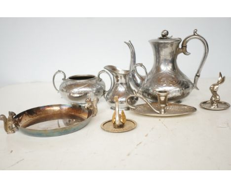 Early silver plated tea set to include a nut dish