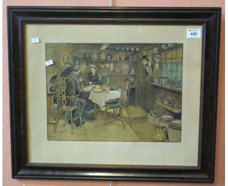After Cecil Aldin, 'Sam Weller Meets his Mother-in-law for the First Time', coloured print.  Framed and glazed.