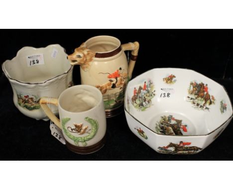Group of assorted hunting items to include: octagonal MacDonald bowl; hunting tankard; hunting jug and planter. (4)