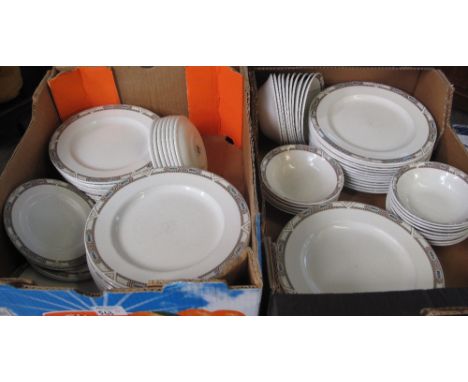 Four trays of Churchill Hotel ware, 'Inka' design, to include: plates; bowls; cups; saucers etc. (4)