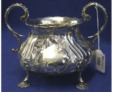 Victorian silver two handled sucrier raised on four feet, London, 1872, 13 Troy ozs approx.