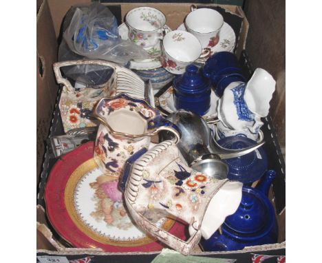 Tray of assorted china to include: Mason's 'Mandalay' pouch shaped dresser jug; other floral dresser jugs; Royal Albert cabin