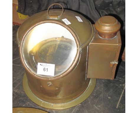 Small brass marine binnacle with brass cased gimballed compass within marked: 'Observator, Rotterdam'.