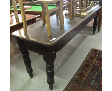 19th Century stained wake or food table on ring and baluster turned legs.   CONDITION REPORT:  227cm x 61cm x 77cm approximat