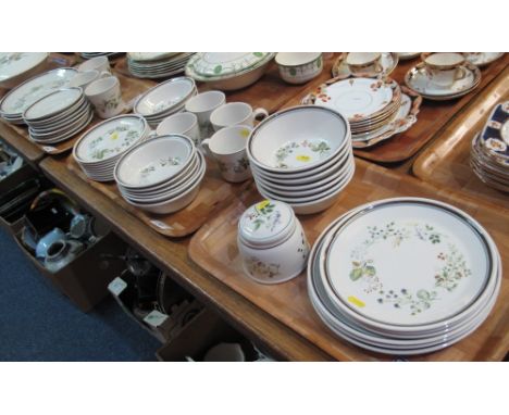 Three trays of modern Royal Albert 'Bitter Sweet' items comprising: cups; saucers; plates; bowls; lidded canister etc. (3)