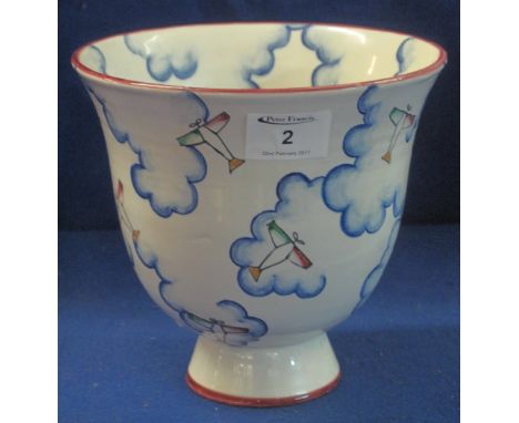 Italian Ginori tin glazed pottery jardiniere or planter, decorated with painted aircraft amongst clouds. Painted marks.   CON