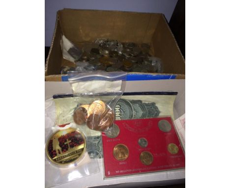 Assorted coins, stock share certificate etc.