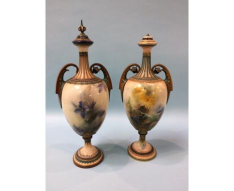 Two Hadley's Worcester decorative vases, 39cm height