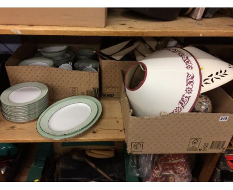 A shelf of assorted, to include Noritake dinner service 