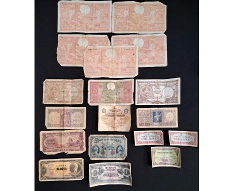 SELECTION OF VINTAGE BRITISH AND WORLD BANK NOTESincluding five 1944 Belgian 20 Belgas/100 francs notes; two Belgian 20 franc