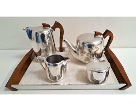 NEWMAID PICQUOT WARE COFFEE/TEA SERVICEcomprising coffee pot, tea pot, milk jug, sugar basin and tray 