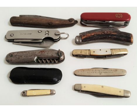 TEN ASSORTED PEN KNIVES including a Saynor single blade knife, a Swiss Army style knife, a Giesen &amp; Forsthof knife with a