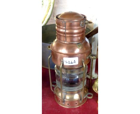 A vintage copper and brass ship's anchor light - base missing