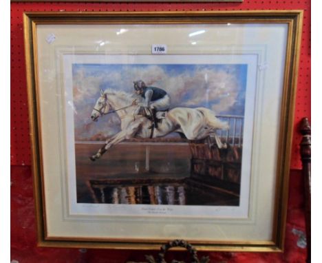 Amanda Gooseman: a framed signed limited edition coloured print, entitled Desert Orchid - Over the Water - signed in pencil b
