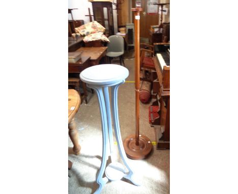 A painted wood Art Nouveau style jardiniere stand, set on triple moulded supports - sold with a polished wood standard lamp f