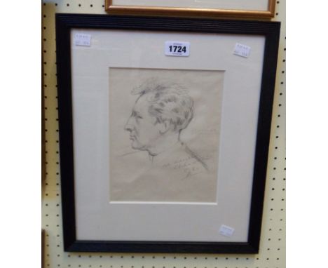 A framed pencil portrait of Leopold Stokowski - inscribed Al maestro Stokowski - signed with initials C.L.A. - 23cm X 18cm