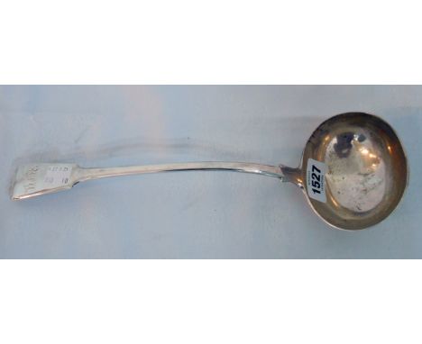 A large silver fiddle pattern ladle with initials to terminal - London mid 19th Century