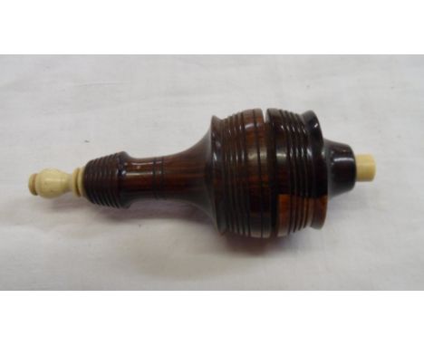 A treen servant's bell push with bone button and finial