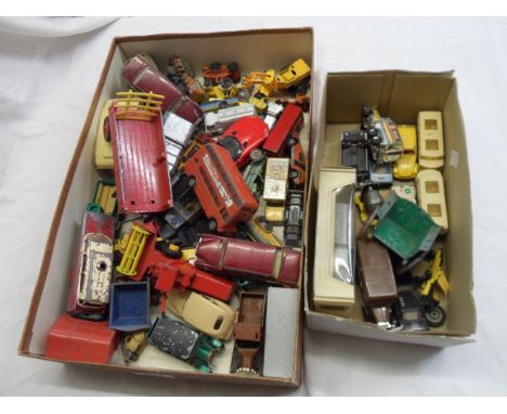 Two boxes of diecast toy cars including Dinky, etc.