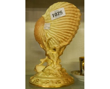 A Royal Worcester blush ivory vase in the form of a nautilus shell