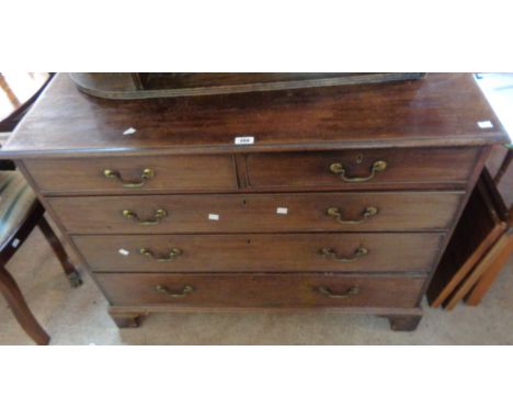 A 1.09m 19th Century mahogany chest of two short and three long graduated drawers, set on bracket feet - some cock beading lo