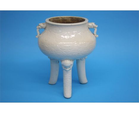 A large archaic Chinese blanc du chine censor, seal mark to base 29cm height