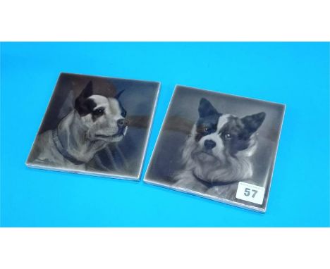 Two Sherwin's dog portrait tiles