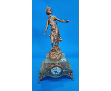 An Onyx mantle clock, with gilt metal figure