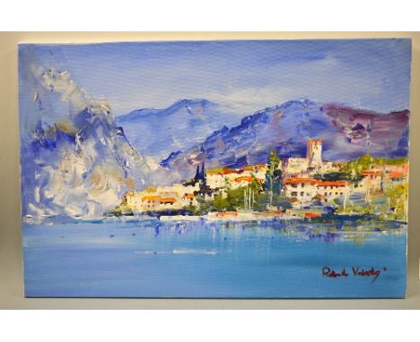 R L VALANTE, Lake Garda, acrylic on canvas, signed bottom right with certificate of authenticity verso, approximately 61cm x 