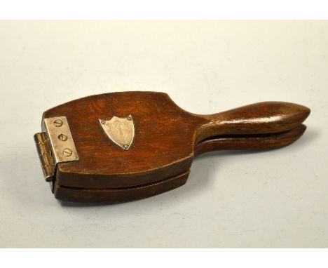 A HINGED OAK VICTORIAN LEMON SQUEEZER, with white metal shield escutcheon monogrammed TC, approximately 26cm