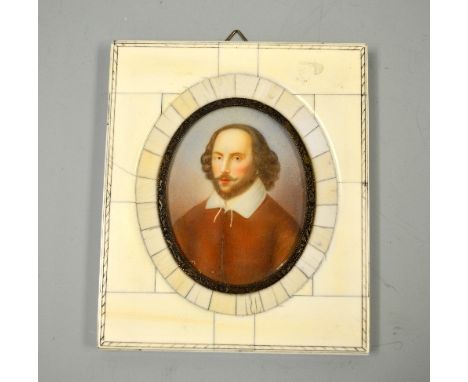 AN OVAL PORTRAIT MINIATURE, depicting bearded gent set in segmented bone rectangular frame, approximately 8cm x 6cm x 19cm x 