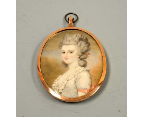AN OVAL DOUBLE SIDED MOURNING PENDANT, with female portrait miniature monogrammed R C and hair and beads verso, (a/f)  maximu