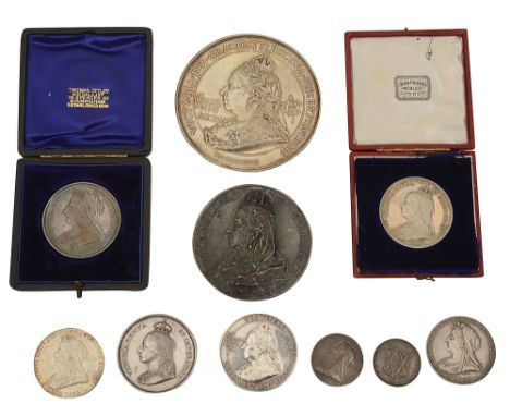 Victoria 1897 Diamond Jubilee Commemorative silver and white metal medalsfirst by Bowcher issued by Spink, second veiled crow