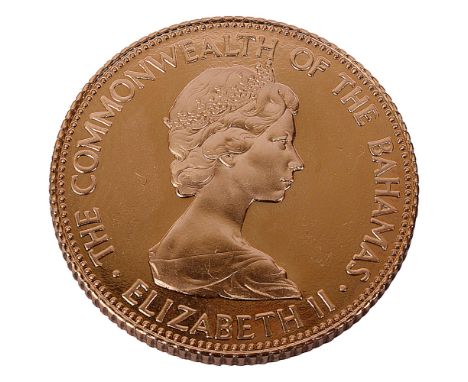 Queen Elizabeth II The Commonwealth of the Bahamas 1973 Fifty Dollars commemorative gold proof coinissued by John Pinchesdiam