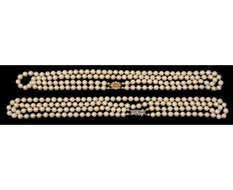 Two double row cultured pearl necklaces, each of the 7mm cultured pearls necklaces with either an oval citrine and half pearl