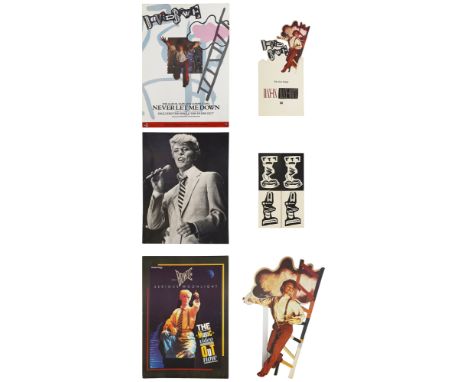 David Bowie: A mixed collection of ephemera and posters, including; framed publicity poster; collection of clipped newspaper 