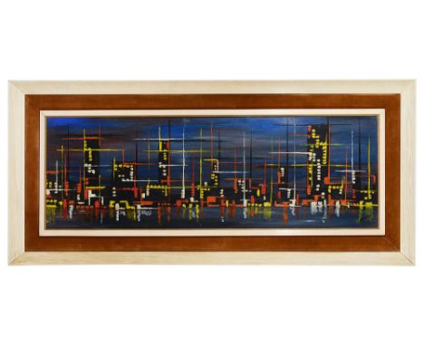 J. R. Ballard (active mid 20th century)'Abstract Skyline', 1963, oil on board, signed and dated to lower right corner, framed