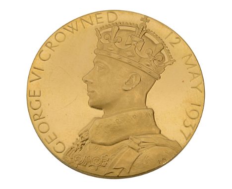 Royal Mint. George VI, 1937, official small gold commemorative coronation medal by Percy Metcalfecrowned bust facing left, re