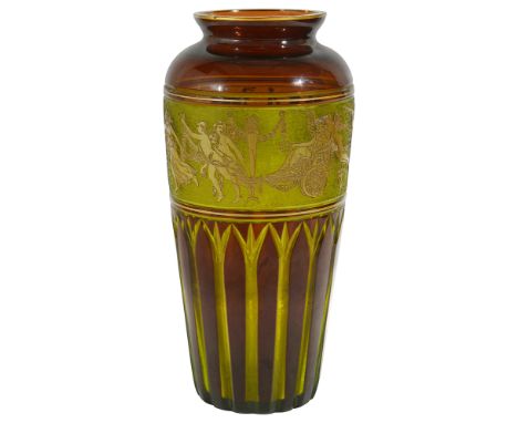 Attributed to Leon Ledru for Val St Lambert cameo glass 'Cortège de Musiciens' vase,c. 1905, of baluster form, in brown and g