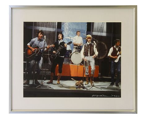George Underwood (British, 1947): 'David Jones and the King Bees', 1964, photograph print signed, together with a small versi