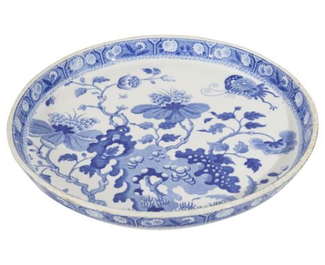 An early 19th century Spode blue and white transfer printed 'India' pattern footed dish/ cheese stand,impressed marks 'Spode 