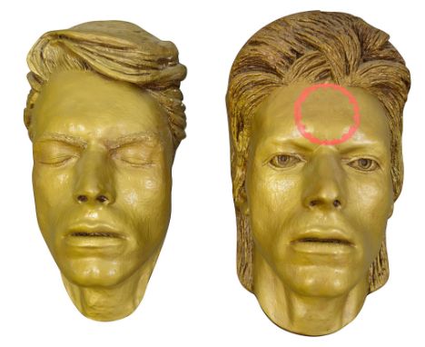 David Bowie: A limited edition plaster face mask, signed to back by 'Erick Erikson', finished in gold paint, numbered 46/1000