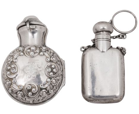 A late Victorian silver cased scent bottle and a silver scent bottlefirst Birmingham, 1898 by Henry Matthews, having hinged d